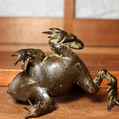 Antique Bronze Frog Gama sennin Nagoshi Family Ornament Japanese Toko-oki BOS819