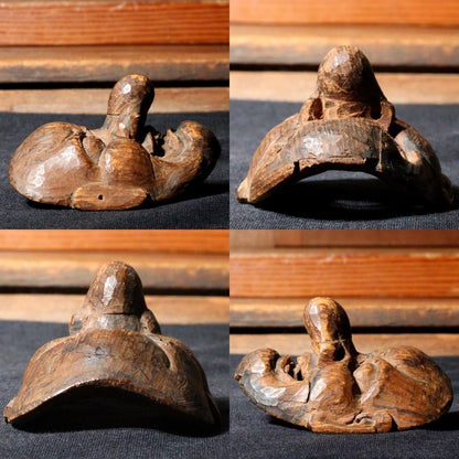 Antique wooden Tengu Mask Netsuke signed Noh Mask Japanese NW260