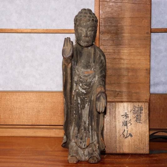 Japanese Antique Wooden Buddha statue Kamakura period w / box WB172