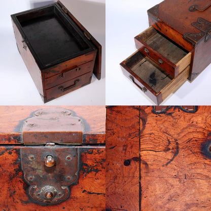 Japanese Antique wooden Suzuribako inkstone box Funa Tansu Meiji WBX263