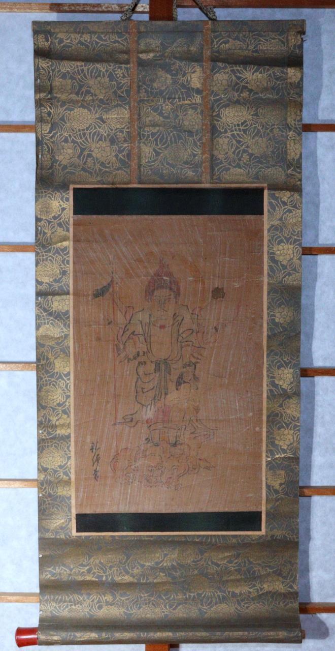 Japanese Kakejiku hanging scroll Emakimono Aizen Myo Esoteric Buddhism ASO359