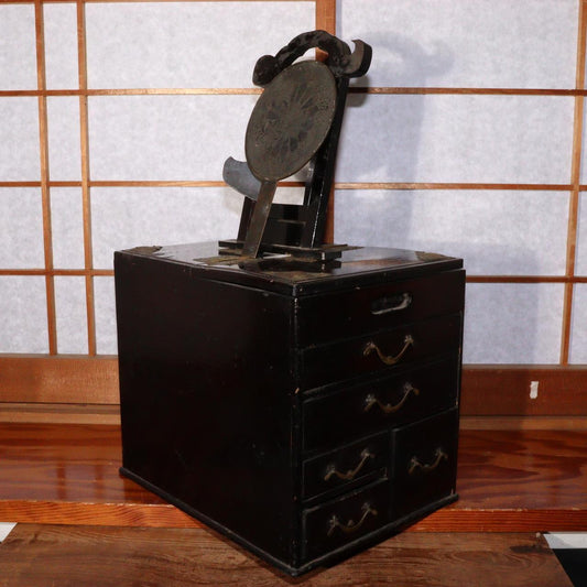 Japanese wooden box-shaped drawer shelf Antique mirror Tansu Chest box