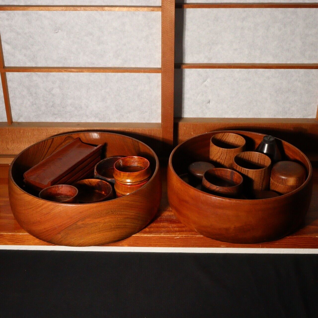 Japanese Vintage wooden Tea container Tea cup Tray Natsume set WO243
