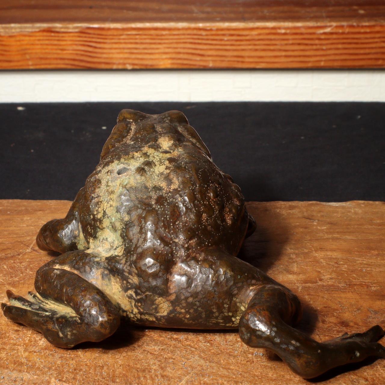 Antique Bronze Frog Gama sennin Nagoshi Family Ornament Japanese Toko-oki BOS819