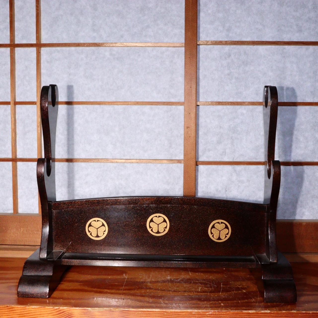 Japanese Sword Stand Tokugawa Family Crest Gold Makie Decoration Katana Kake