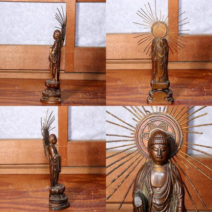 Japanese 4 Antique Bronze Buddhism Buddha statue Amida Nyorai w / box BOS812