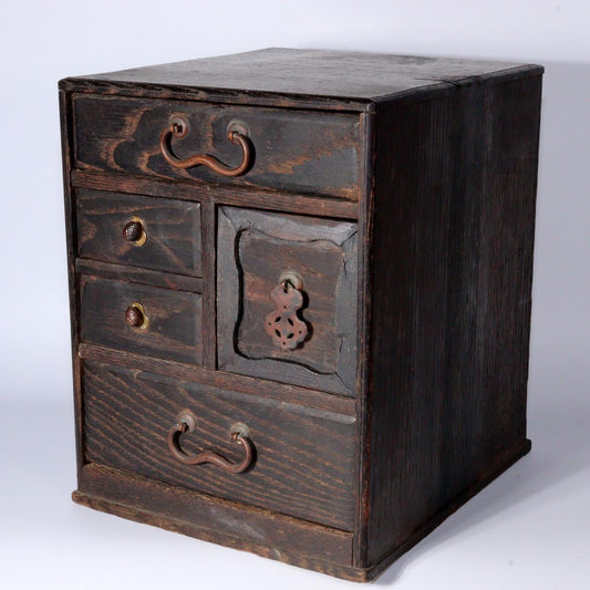 Japanese Antique wooden box Tansu chest of Drawers Edo - Showa Era WBX270