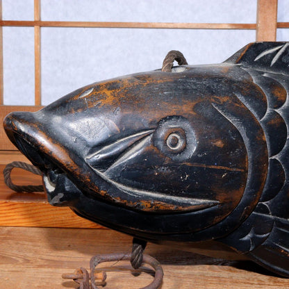 Japanese wooden Jizai kagi carp Carved Irori Fireplace JZI103