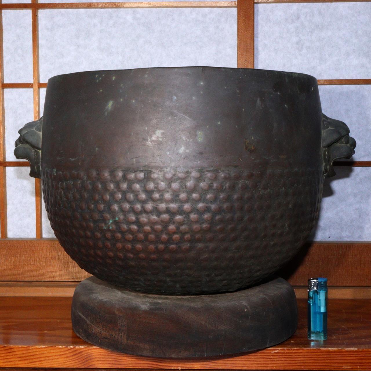 Japanese Antique Bronze temple Orin bell shaped Hibachi brazier Buddhism BOS799