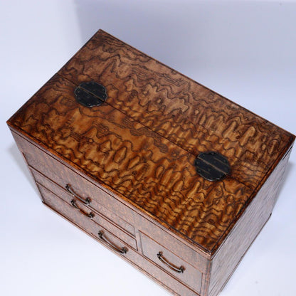 Japanese Wooden Sewing box Haribako Tansu Chest Accessory case WBX269