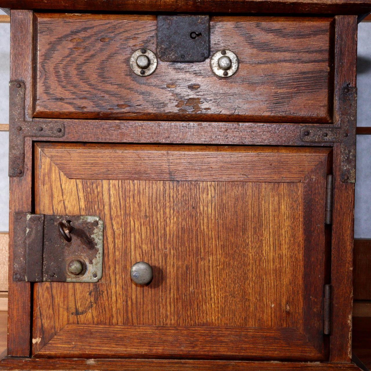 Japanese Antique Safe cash register wooden Money Box Chest drawer WBX229