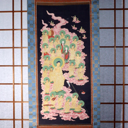 Japanese Kakejiku Nyorai Raigō-zu Hanging scroll Amitabha Buddha art ASO334