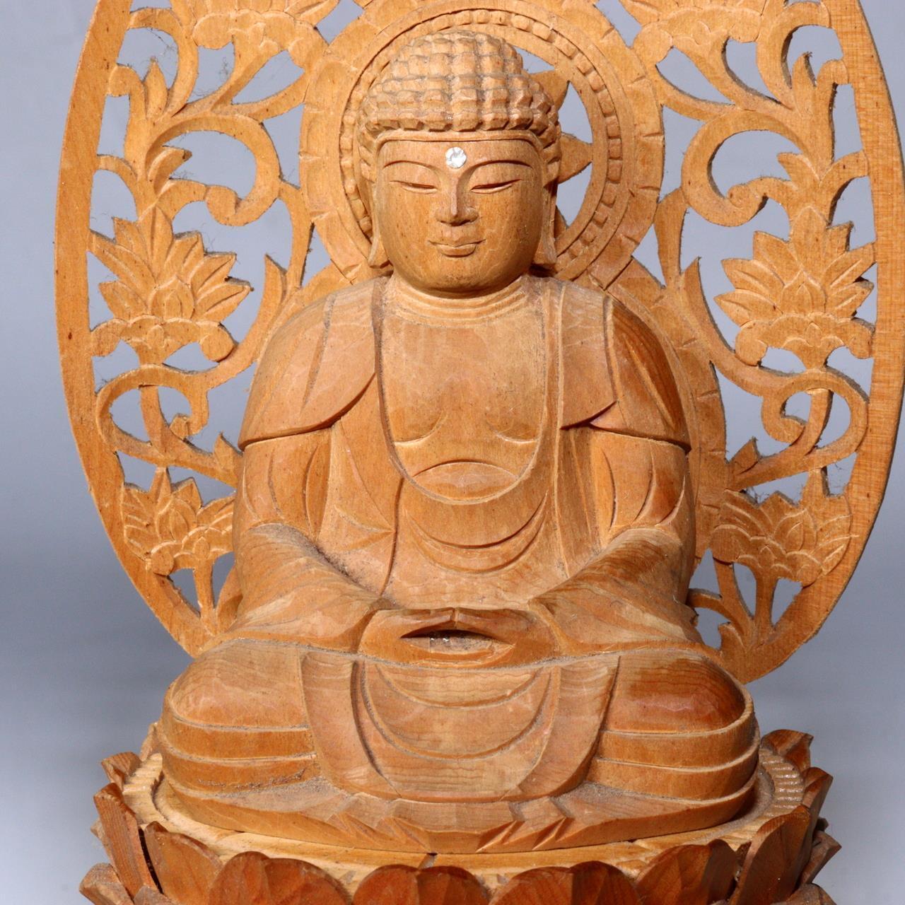 Japanese wooden Buddha statue Buddhism Shaka Nyorai Shakyamuni WB248