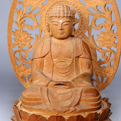 Japanese wooden Buddha statue Buddhism Shaka Nyorai Shakyamuni WB248