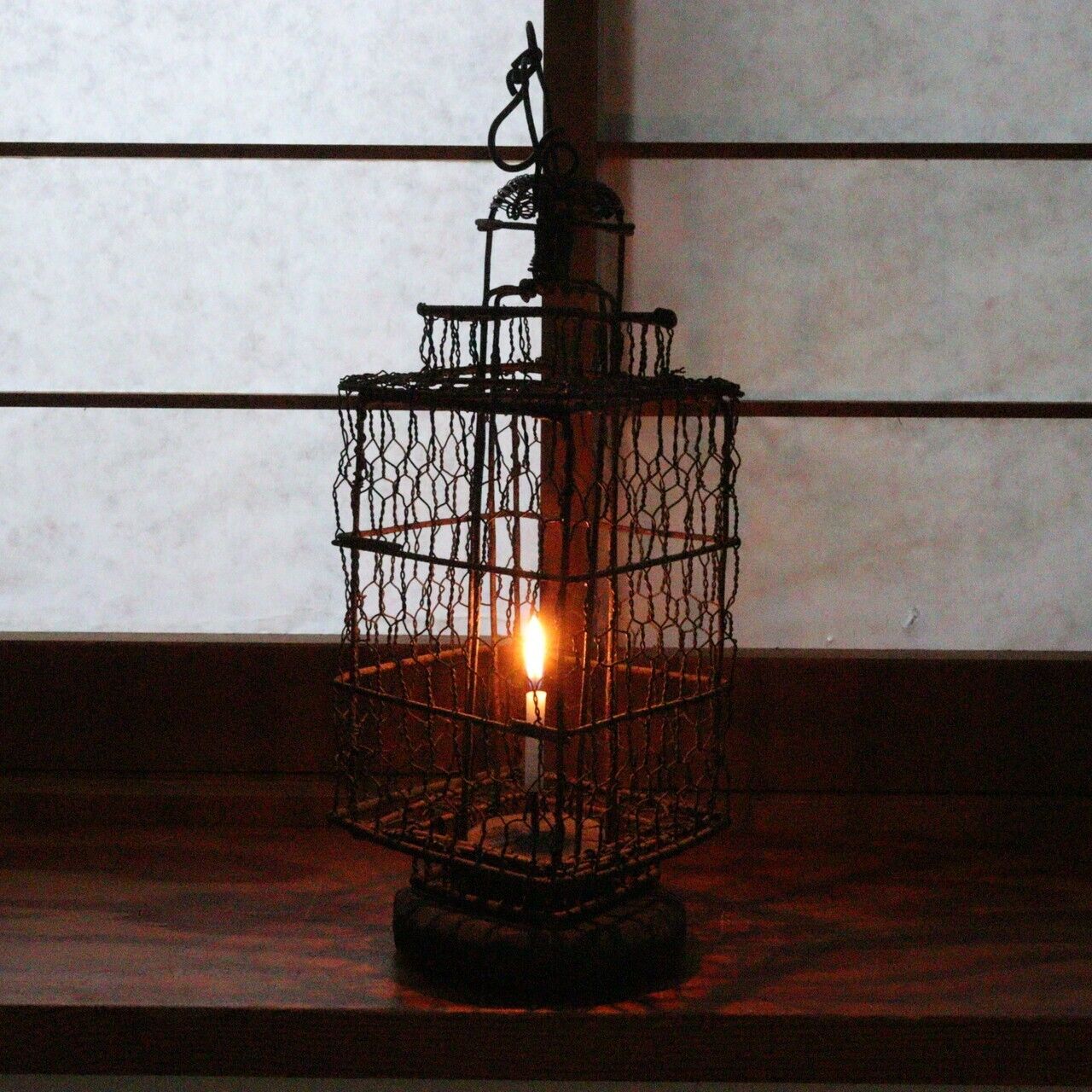 Japanese Antique Iron hanging lantern Toro Candlestick Temple Buddhism BOS845