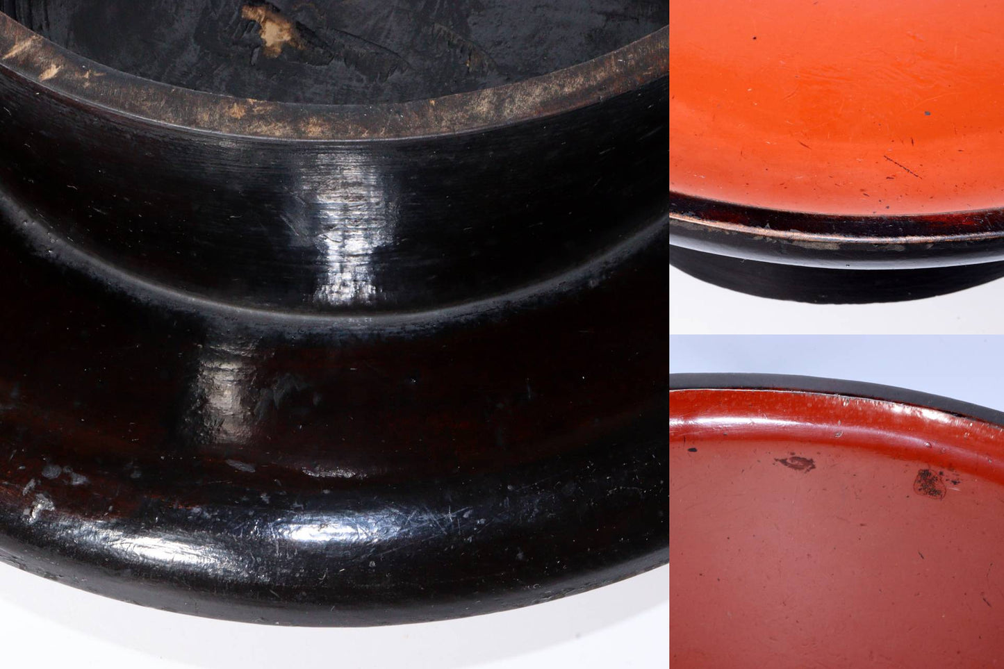 Antique Aizu Lacquerware Red Pedestal Tray Meiji Era Japanese Kurinuki WO396 -1