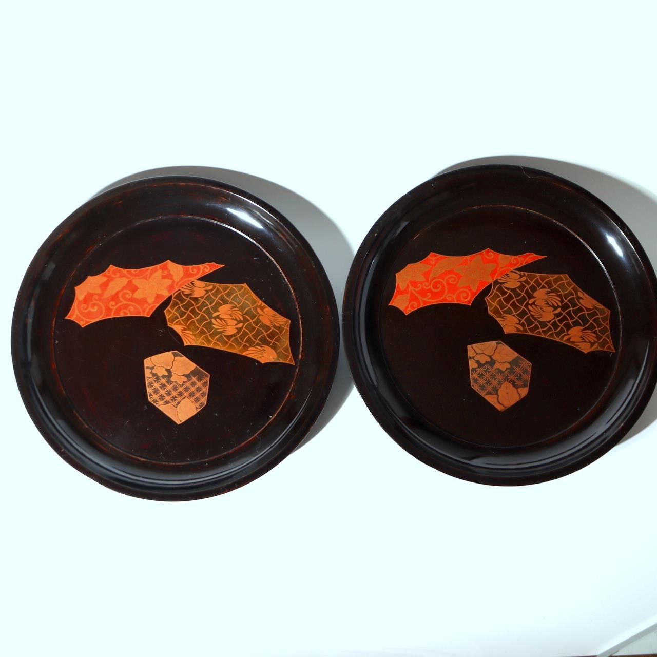 Set of 5 Japanese Lacquer Plates Juganji Temple Maki-e Gold Urushi Serving Set9