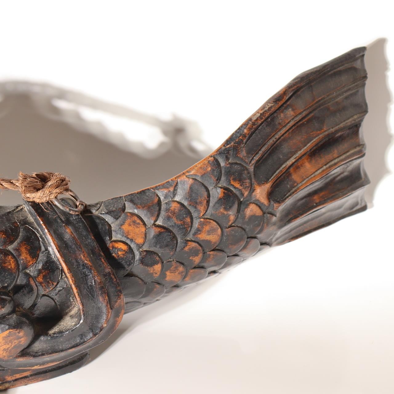 Japanese Vintage  Wood Carved Fish Jizaikagi Yokogi Hearth Hook Crossbar Mingei15