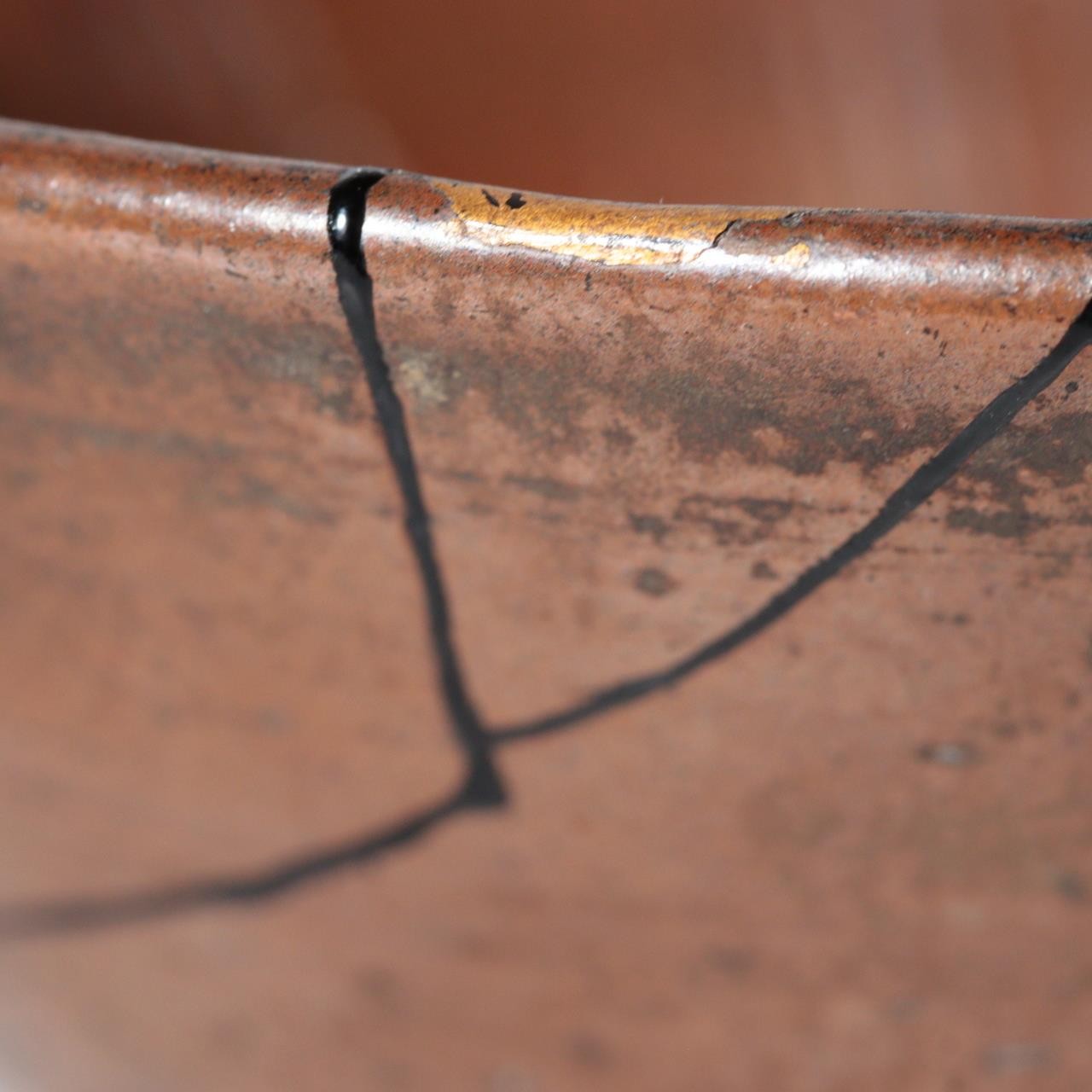 Late Edo Seto Ware Tetsuyu Iron Glaze Chawan Tea Bowl Kintsugi PCP31110