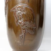 Antique Japanese Bronze Vase with Three Herons – Dated Wooden Box, 193112