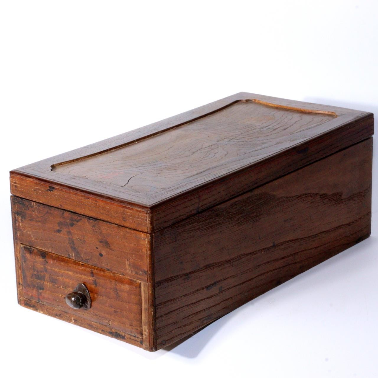 Japanese Antique wooden small Suzuribako Inkstone box Kakesuzuri Meiji WBX292