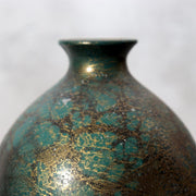 Japanese Bronze Bud Vase Green and Gold Patina Flower Holder BV77610