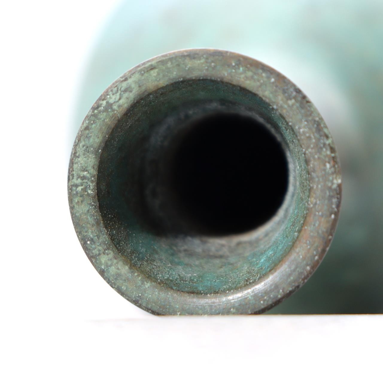 Vintage Japanese Seidou Bronze Vase - Turquoise Green Patina - Signed Tomobako8