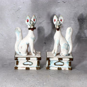 Pair of Vintage Japanese Clay Inari Fox Statues Traditional Gofun Finish Temple4