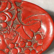 Japanese Vintage Carved Wood Lacquer Tray Tsuishu Red Grapes Design Small WO5123
