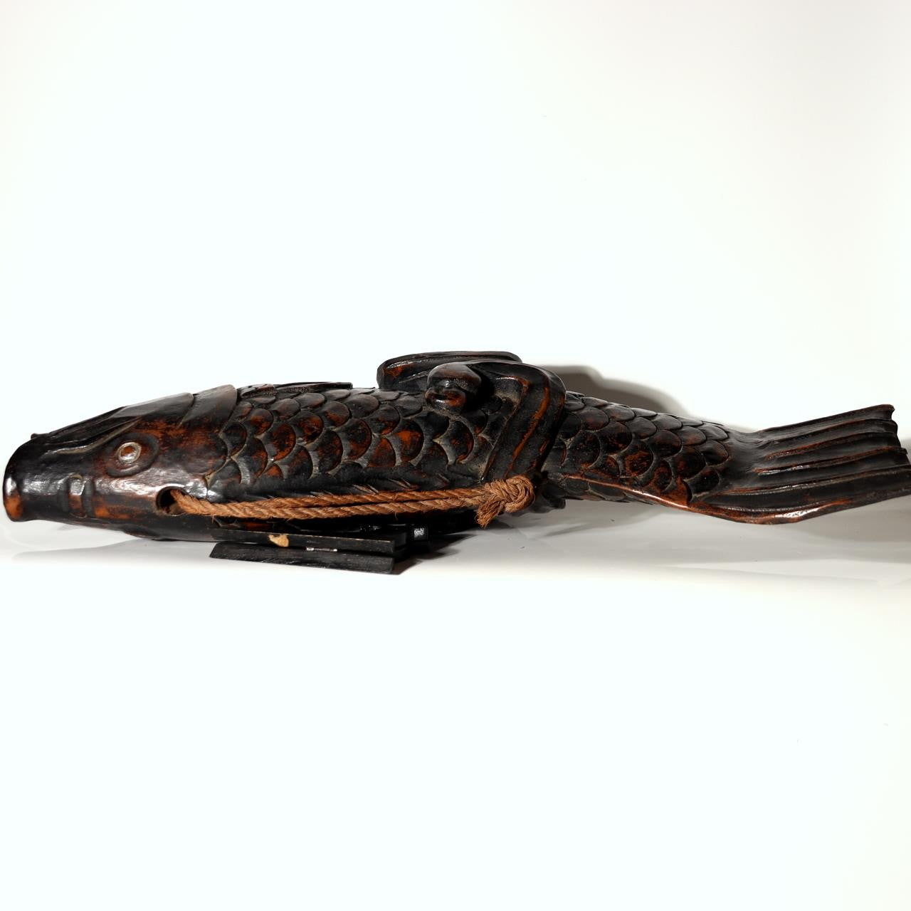 Japanese Vintage  Wood Carved Fish Jizaikagi Yokogi Hearth Hook Crossbar Mingei6