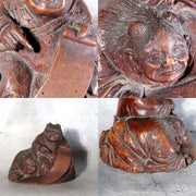 Antique Japanese Bamboo Root Okimono Kanzan Jittoku Hanshan Shide Edo Meiji13