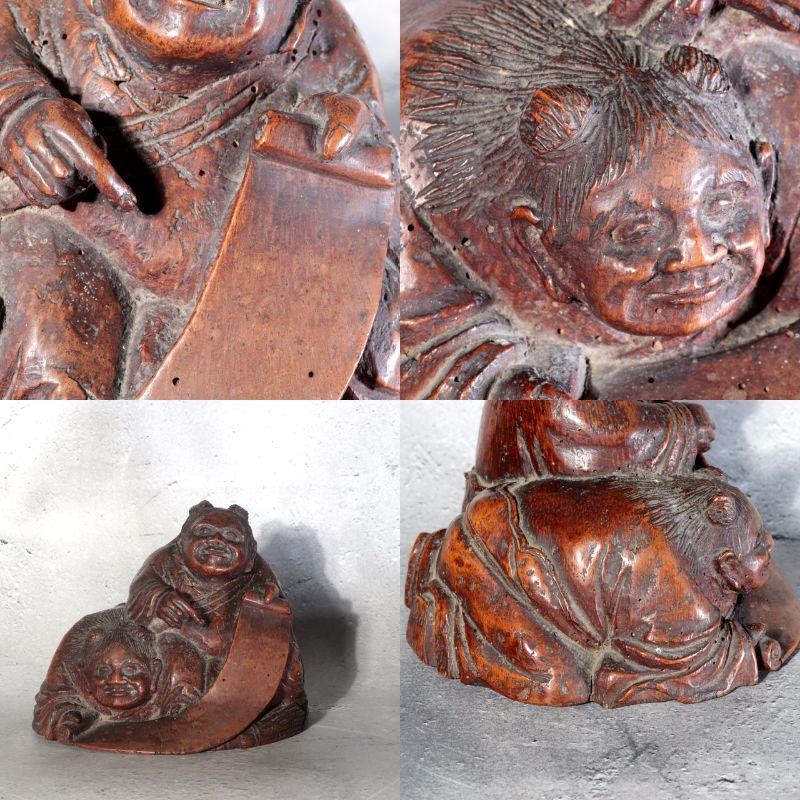 Antique Japanese Bamboo Root Okimono Kanzan Jittoku Hanshan Shide Edo Meiji13