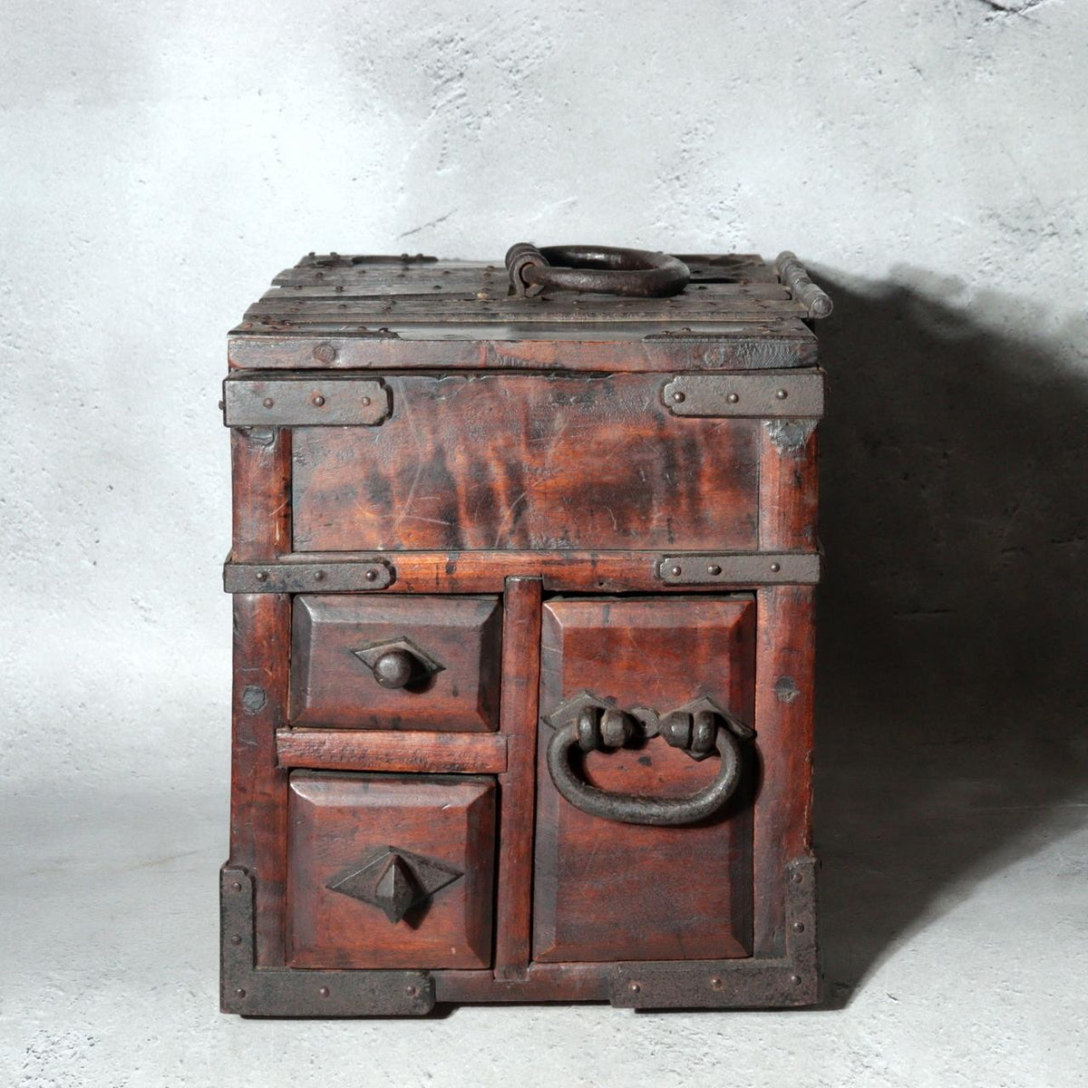 Antique Japanese Kake-Suzuri Keyaki Wood Calligraphy Writing Box Iron Hardware2