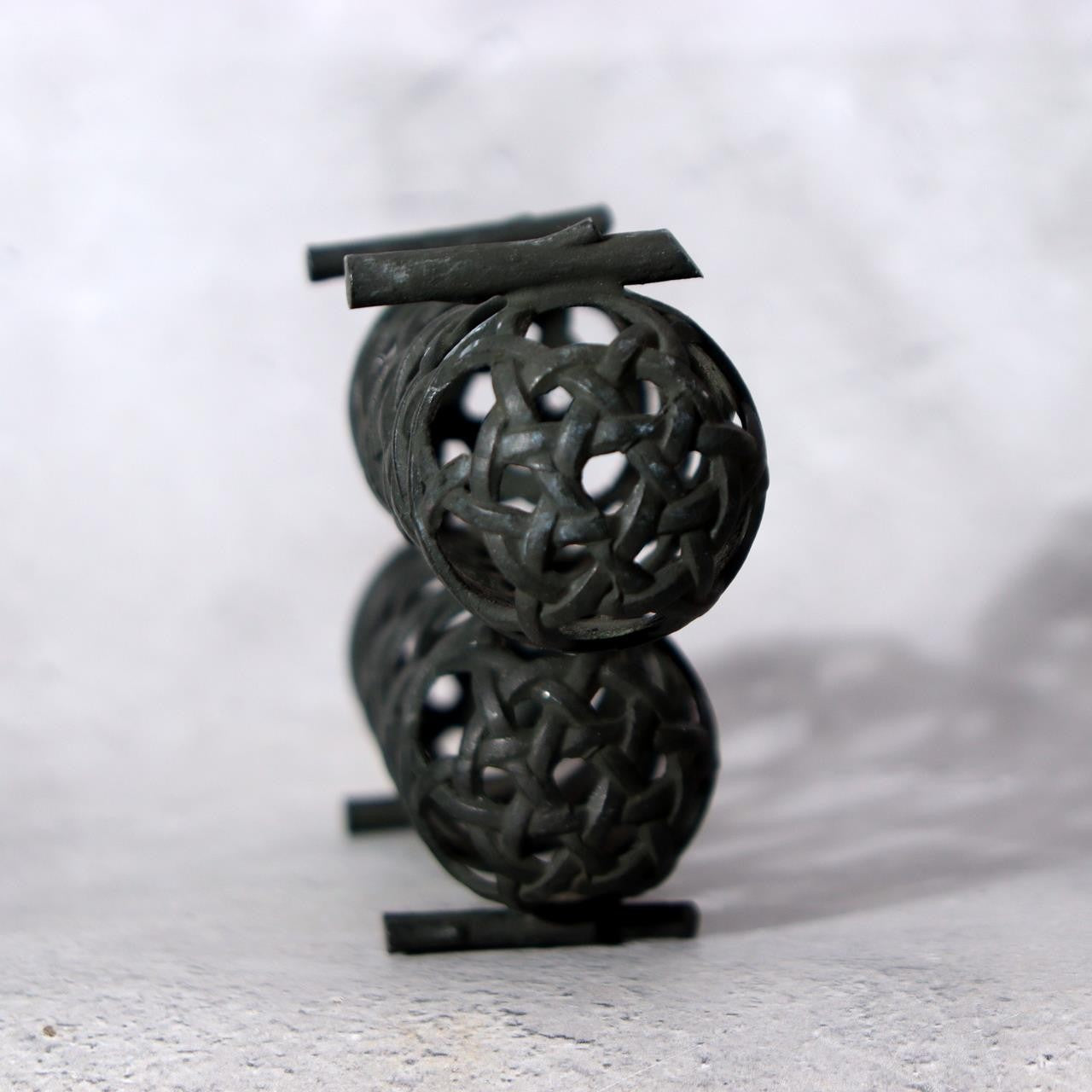 Japanese Bronze Jakago River Basket Flower Holder - Ikebana Suiban Tenpai14