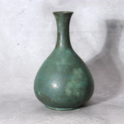 Vintage Japanese Seidou Bronze Vase - Turquoise Green Patina - Signed Tomobako1