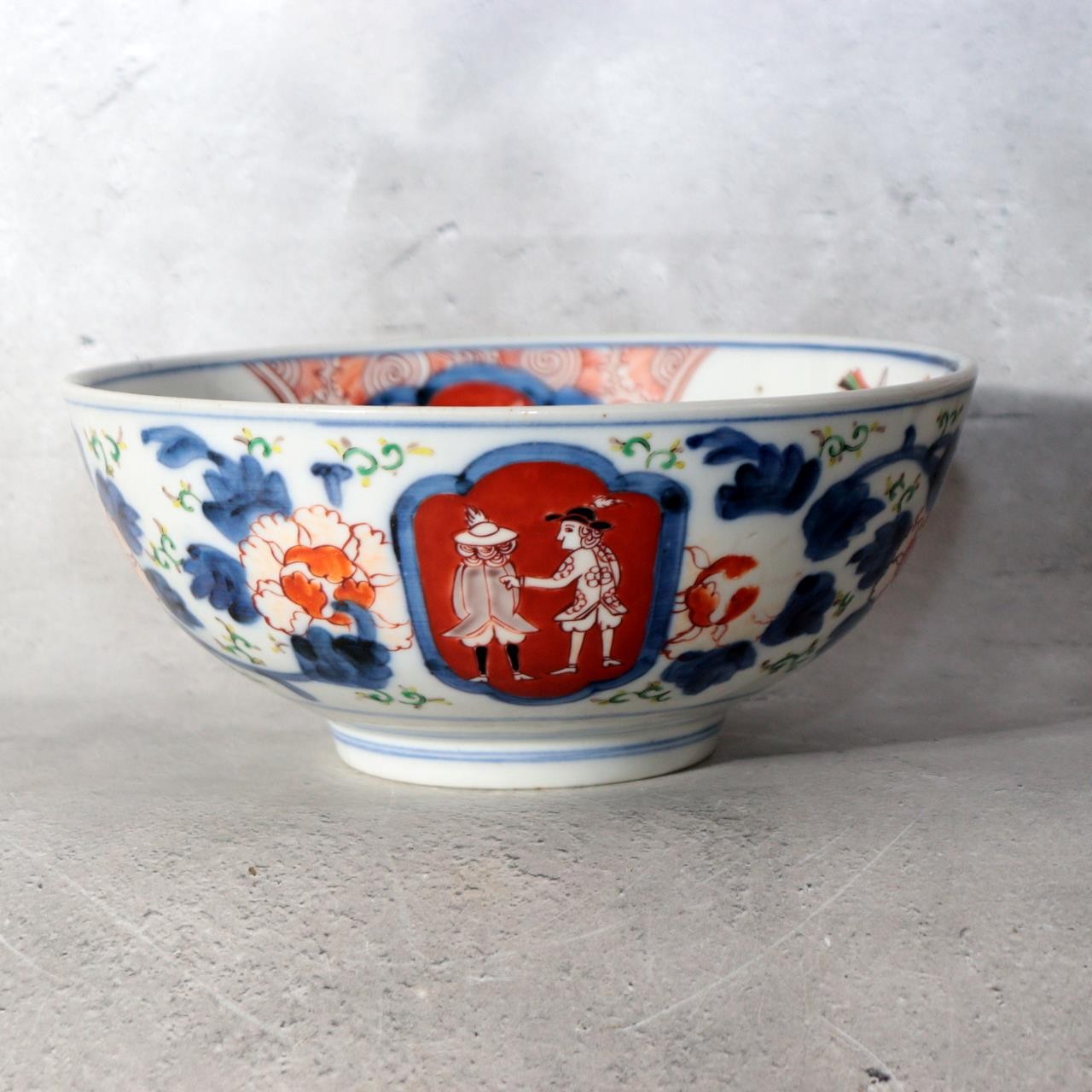 Late Edo Imari Iroe Porcelain Bowl Plate Nanbanjin Foreigners Ships PV3160