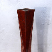 Japanese Bronze Twisted Vase Geometric Square Column Heavy Studio Ikebana Vessel12