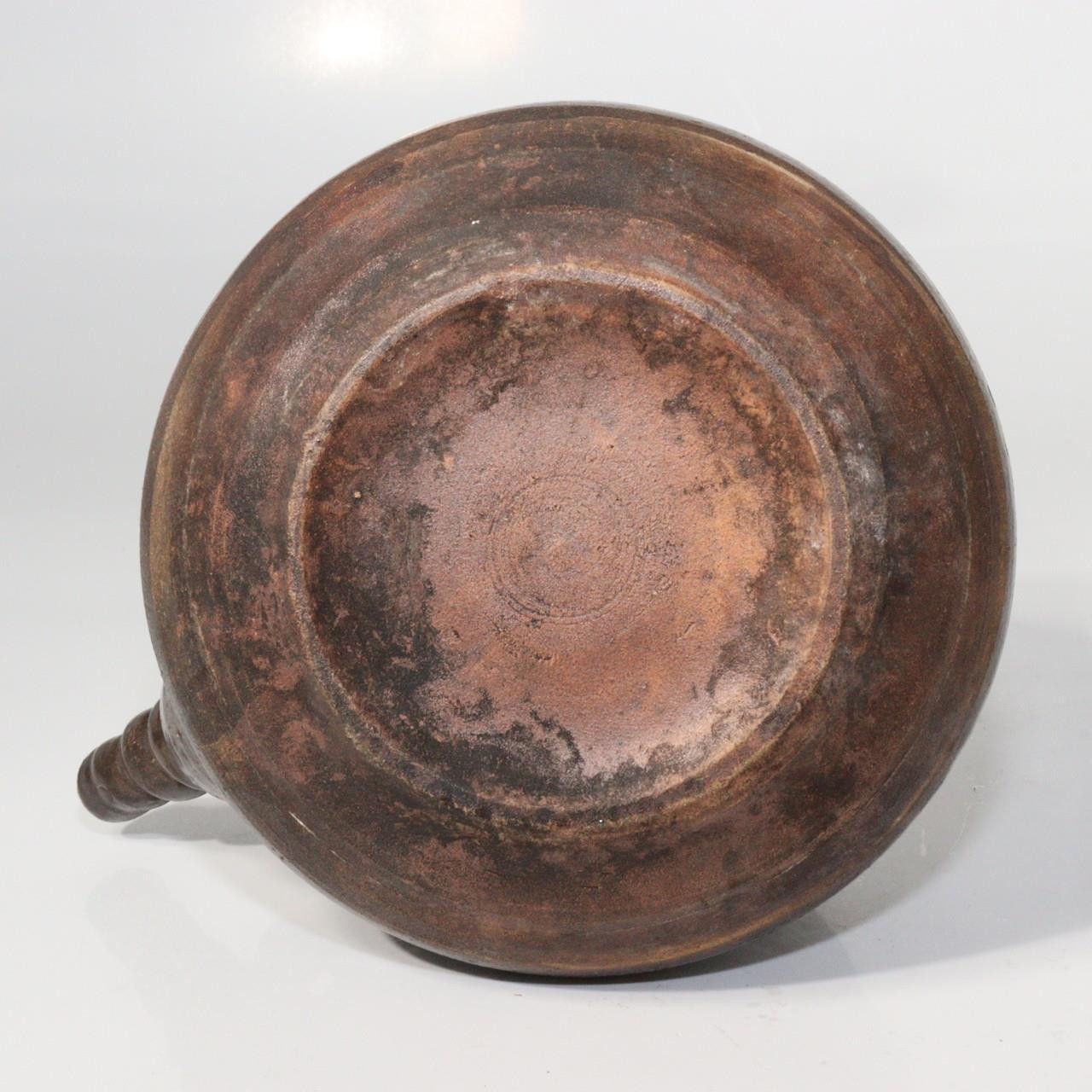Japanese Mashiko Ware Ceramic Teapot Dark Brown Glaze Slip Motif PCP1466