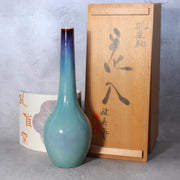 Stunning Japanese Peacock Glaze Vase by Masahide Matsuyama - Signed Tomobako0
