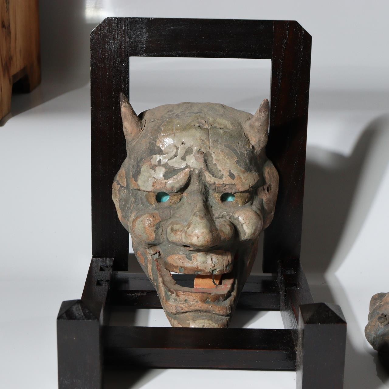 Antique Japanese Ceramic Noh Mask Style Wall Masks Hannya & Beshimi Pair c.194012