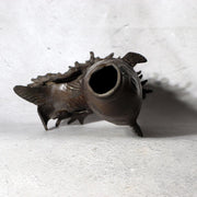 Antique Japanese Bronze Koi Carp Splashing Waves Flower Vase Ichirin-zashi 21cm6