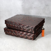 Vintage Japanese Bamboo Woven Rectangular Box Set of 2 Geometric Pattern Basket0
