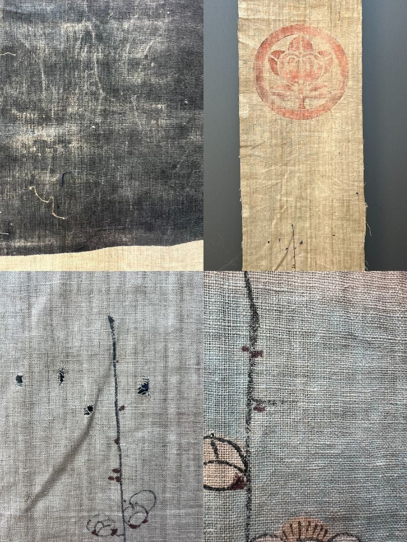 Late Edo Japanese Boro Nobori Flag Samurai Hand Painted Hemp BRKW17310