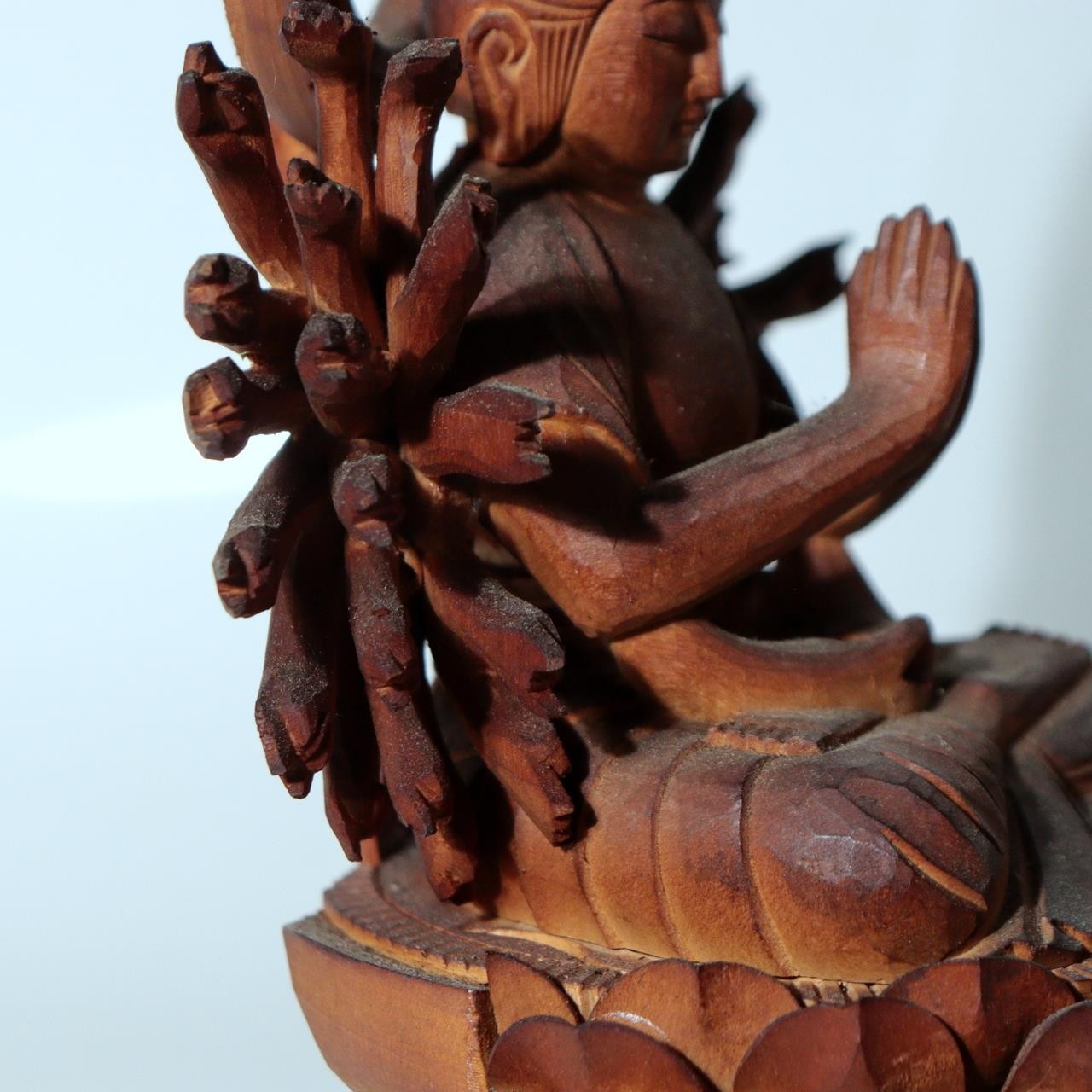 Vintage Japanese Wooden Carved Juichimen Senju Kannon Buddha Statue Glass Case8
