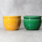Vintage Japanese Minpei Awaji Ware Hiire Brazier Set of 2 Green Yellow / Bowl12