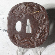 High-Class Antique Japanese Samurai Sword Tsuba Satsuma School Dragon Gold Inlay2