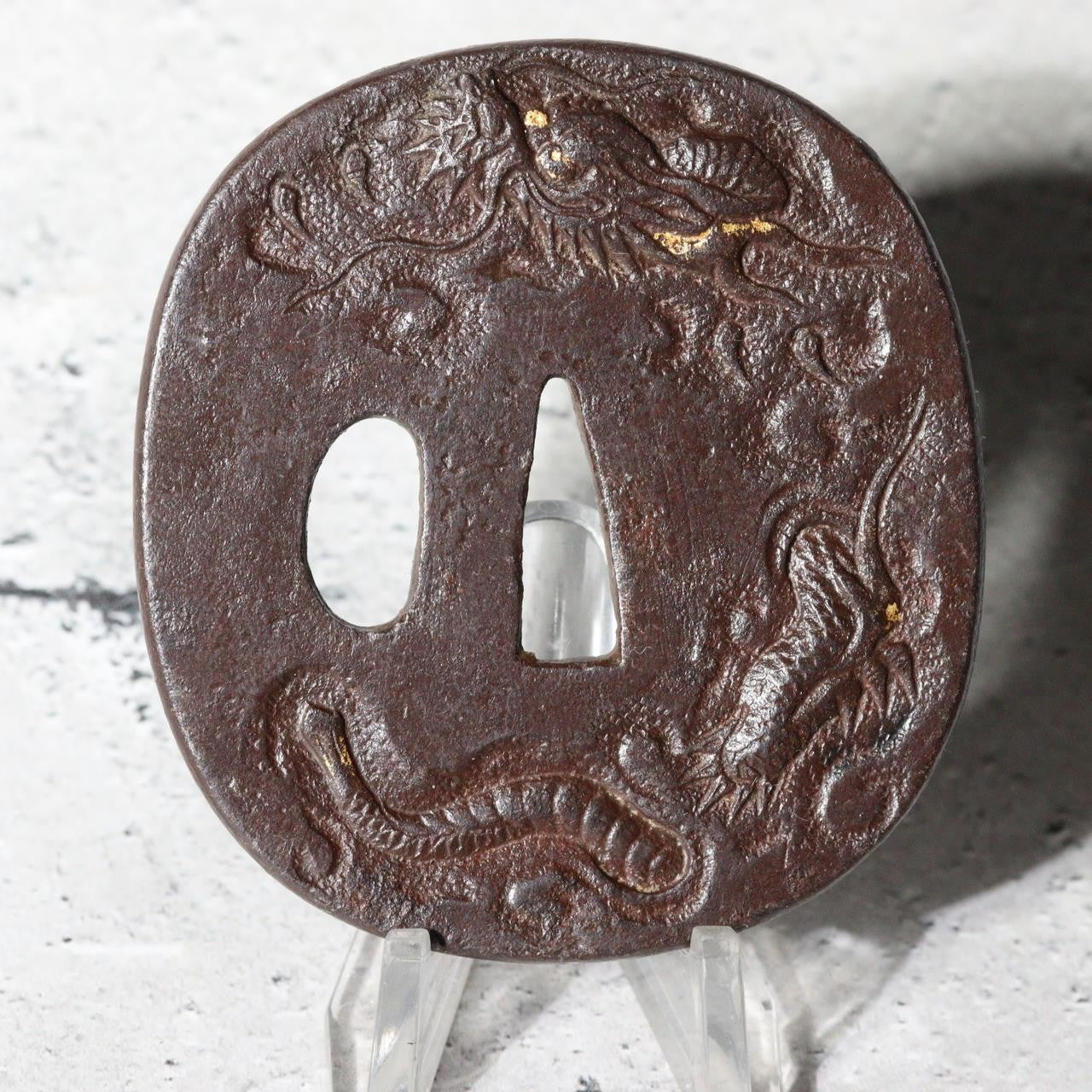 High-Class Antique Japanese Samurai Sword Tsuba Satsuma School Dragon Gold Inlay2