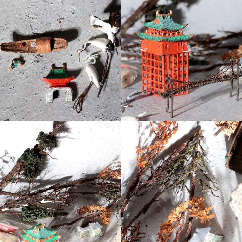 Vintage Japanese Bonkei Tenpai Miniature Figures Trees Suiseki Diorama Set BOSa613