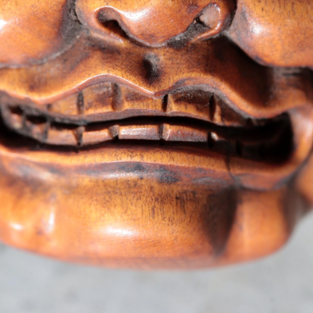 Japanese Carved Boxwood Mask Netsuke Buaku Kyogen Signed Jiro NW27213