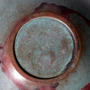 Japanese Takaoka Bronze Flat Round Vase Kankei Hanya Mottled Patina Tomobako5